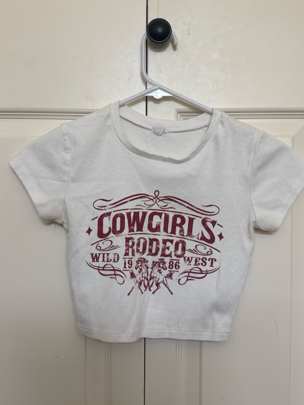 Garage White Crop Tee with Red Cowgirls Rodeo Graphic